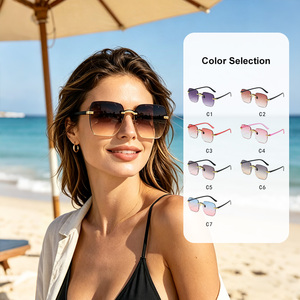 Lunettes de soleil multicolores dégradées sans monture, coupe carrée, tendance unisexe, lunettes de soleil pour femmes - Product Image 5