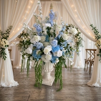 Décoration florale de style jardin en soie durable au design luxueux, fleurs artificielles pour centre de table de mariage, blanc et bleu