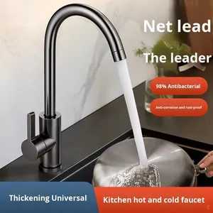 Robinet <span class=keywords><strong>de</strong></span> cuisine en acier inoxydable, poignée unique, pression accrue, anti-éclaboussures, eau chaude et froide, rotatif pour laver les légumes et la vaisselle - Product Image 4