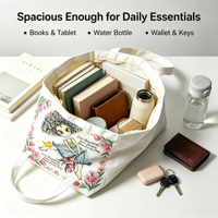 Sac fourre-tout en toile pour femme, motif floral dessiné à la main, sac à bandoulière avec fermeture à bouton, réutilisable, grande capacité, pour le shopping, le travail et les voyages