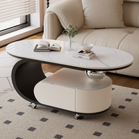 Mesa de Té Móvil Butter Wind para Sala de Estar, Estilo Wabi-Sabi de Lujo Ligero, Tablero de MDF con Aspecto de Roca, Nueva