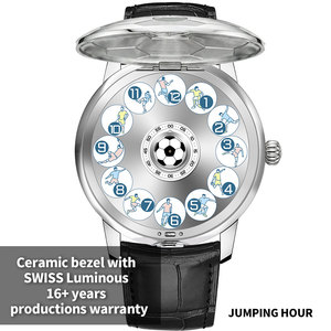 นาฬิกาข้อมือ OEM แบรนด์ส่วนตัว สีขาว พร้อมโลโก้ รุ่น 9015 ระบบอัตโนมัติ แสดงเวลาแบบ Jumping Hour ดีไซน์ธีมฟุตบอล สายหนัง นาฬิกาจักรกลหรูหรา - Product Image 1