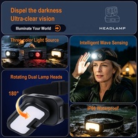Lampe frontale LED 900LM rechargeable par USB, étanche IP66, 180° °   Lampe frontale rotative à détection automatique pour la course, le camping et la randonnée