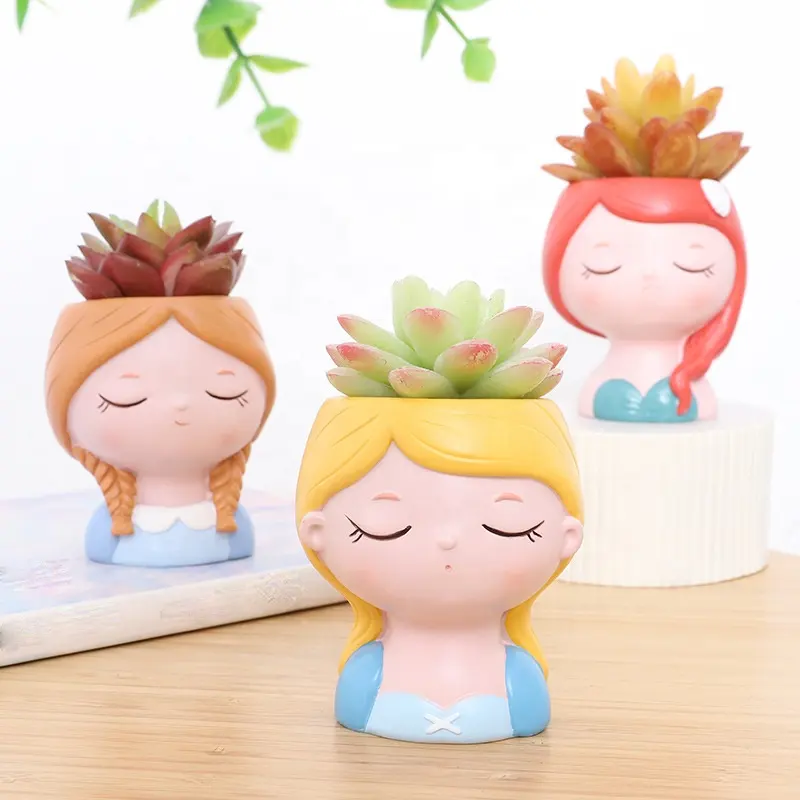 3 Styles Available Cartoon Cute Snow White Mermaid Modeling Micro Landscape Resin Crafts Succulent Gardening Flower Pots
