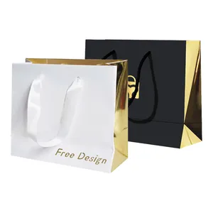 Papiertüte mit Logo-Aufdruck Seite der goldenen Luxus verpackungs papiertüte mit Logo-Geschenk beutel papier