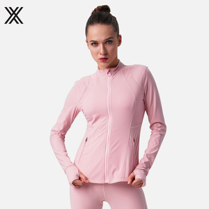 Vêtements de Sport en gros Fermeture Éclair Femmes Gym Porter Nouveau Style Coupe <span class=keywords><strong>Slim</strong></span> Rose Vestes De Yoga avec Trou Pour Le Pouce - Product Image 1