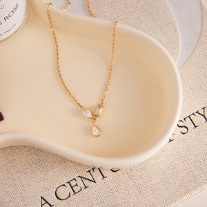 สร้อยคอจี้เพทายทรงหยดน้ำ สแตนเลส ดีไซน์เรขาคณิต ประดับขอบเพชร สำหรับผู้หญิง เครื่องประดับแฟชั่น - Product Image 4