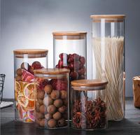 Récipients de stockage alimentaire en verre borosilicate résistant à la chaleur avec couvercle en bambou, boîte hermétique pour garde-manger, cuisine, épices, thé