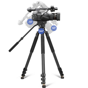 Trípode QZSD Q680 para videocámara con soporte de cabeza plana de amortiguación hidráulica Q90 de 1910MM de altura con clavo de pie - Product Image 1