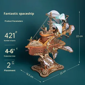 โมเดลประกอบเองทำจากไม้ 3 มิติ รูปยานอวกาศแฟนตาซีของแมว โลกการ์ตูน 80 วัน ของเล่น DIY 40 ชิ้น สำหรับเด็กอายุ 14 ปีขึ้นไป - Product Image 6