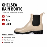 Bottes de pluie Chelsea pour femmes, résistantes à l'eau, avec insert en tricot côtelé, semelle robuste et durable, logo imprimé personnalisé pour usage quotidien en extérieur