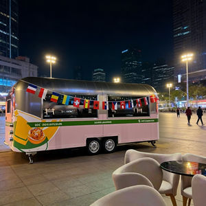 รถเข็นขายอาหารเคลื่อนที่สแตนเลสโค้งมน สีชมพูและเขียว สำหรับขายอาหารนานาชาติและขนมหวาน - Product Image 3