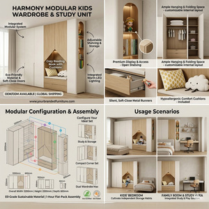 <span class=keywords><strong>Armoire</strong></span> de <span class=keywords><strong>chambre</strong></span> moderne de luxe multifonctionnelle avec coiffeuse intégrée, système de rangement modulaire blanc crème avec LED - Product Image 3