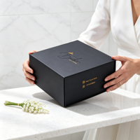 Caja de Regalo de Cartón Rígido Negro Mate Personalizada con Impresión de Logotipo en Dorado para Bodas, Novias y Damas de Honor