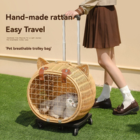Sac de transport portable pour animaux de compagnie en PE avec roues, poussette-chariot en rotin pour chats et petits animaux, style extérieur respirant et robuste