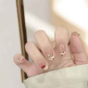 Venta al por mayor 30PCs Set Square Press on Nails Short Cute Cat Cow Wave Point ABS <span class=keywords><strong>Uñas</strong></span> artificiales - Product Image 2