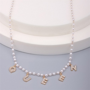 Custom <b>Name</b> Necklaces Gold Plated Pearl <b>Chain</b> DIY Zircon Letter Initial <b>Name</b> Pendant Necklace - Product Image 4