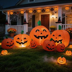 Decoración de Patio para Halloween, Accesorios de Fiesta de Terror, Siete Calabazas Inflables con Luces LED, Modelo Luminoso - Product Image 2