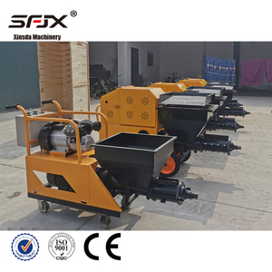 Machine à projeter du mortier Xinsda Machinery, cuve de 100 L, moteur électrique jaune, utilisation en construction, entretien facile - Product Image 1