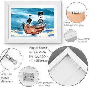 Cadre photo pour œuvres d'art d'enfants, interchangeable, en bois noir avec verre incassable, pour affichage horizontal et vertical - Product Image 4