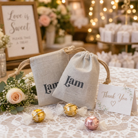 Sac à cordon en toile de coton beige écologique, personnalisé avec logo, portable, petit, réutilisable, pour bijoux, cadeaux, mariage