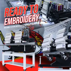 All Servo Motor Embroidery Machine 2 Head HoliHope 10 Years Motor Cheap Pricef Embroidery Making Machine For Cap T-shirt Flat 3D