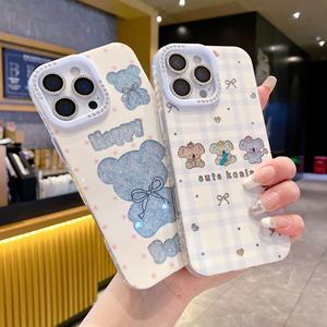 Design d'ours à carreaux coréen pour iPhone 15 Plus 16 Pro <span class=keywords><strong>Max</strong></span> 14 13 12P mignon femme pour Apple étuis de téléphone portable protecteur de caméra TPU - Product Image 2