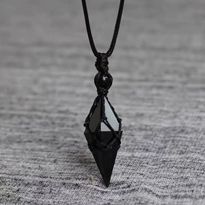 Pendentif hexagonal en obsidienne naturelle originale, collier ciel étoilé pour homme et femme, tendance, <span class=keywords><strong>personnalisé</strong></span>, pour <span class=keywords><strong>couple</strong></span>, livraison gratuite d'usine - Product Image 1