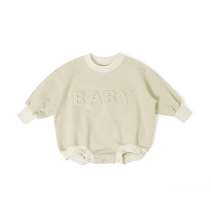 Nouvelle Combinaison Bébé Unie à Manches Longues Personnalisée avec Broderie en Relief, Combinaison Bébé à Col Rond en Coton pour Nouveau-né - Product Image 2