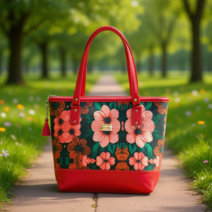 Bolso Tote para Mujer Fana Ethan, Rojo con Diseño Floral, Cierre de Cremallera, Forro de Algodón, para Uso Diario - Product Image 2