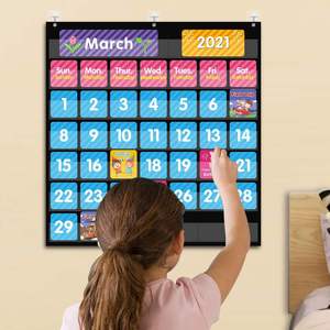 Large 44 Pockets <b>Calendar</b> & Weather Pocket Chart Black, 25"x24" with 85 Cards, for Classroom Home & School Learning - Product Image 6