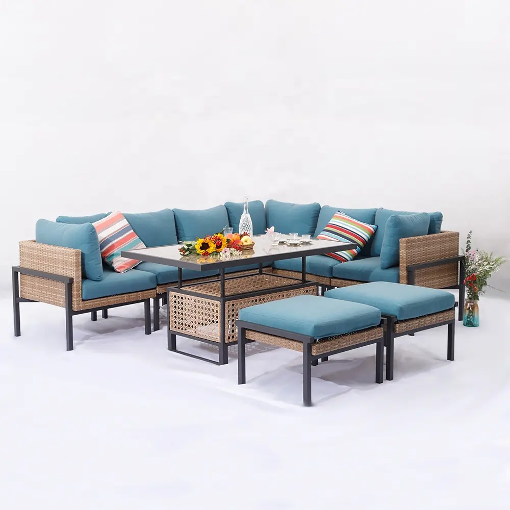 4 Pieces Modern L Shape Garden Outdoor Furniture Turkey Rattan Wicker Sofa Set