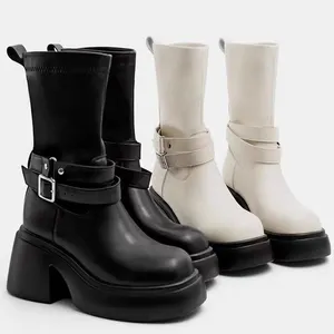 Chunky Ankle Boots Damen Heels Fashion Sneakers Aushöhlen High Heel Booties Mädchen Winters chuhe Motorrad Botas