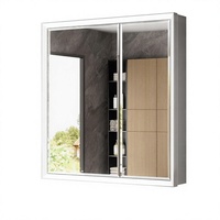 Miroir de placard à pharmacie éclairé à bords biseautés avec LED, capteur intégré, anti-buée, intensité réglable, design moderne, cadre en aluminium, pour la maison