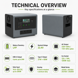 Station d'alimentation portable LiFePO4 1008Wh 1200W avec coque métallique pour l'alimentation d'urgence en extérieur - Product Image 3
