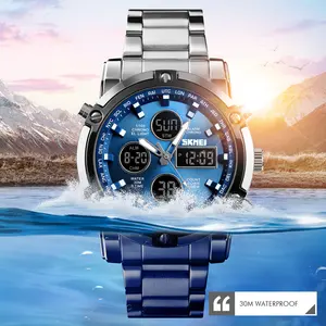 SKMEI 1389 3ATM wasserdichte Edelstahluhr Herren Mode-Armbanduhr 3 Mal analoge digitale Quarzuhr für Herren
