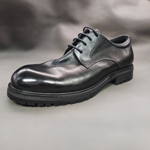 Zapatos de Hombre Hechos a Mano en Fábrica, con Punta Cuadrada, de Piel de Caballo Lavada, con Cordones, Estilo Derby, Suela Gruesa Antideslizante, Formales y Casuales de Cuero - Product Image 1