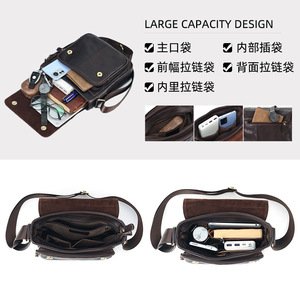 Sac bandoulière pour homme en cuir véritable, grande capacité, sac à rabat, sac messager pour les affaires et les trajets quotidiens, couleur unie - Product Image 4