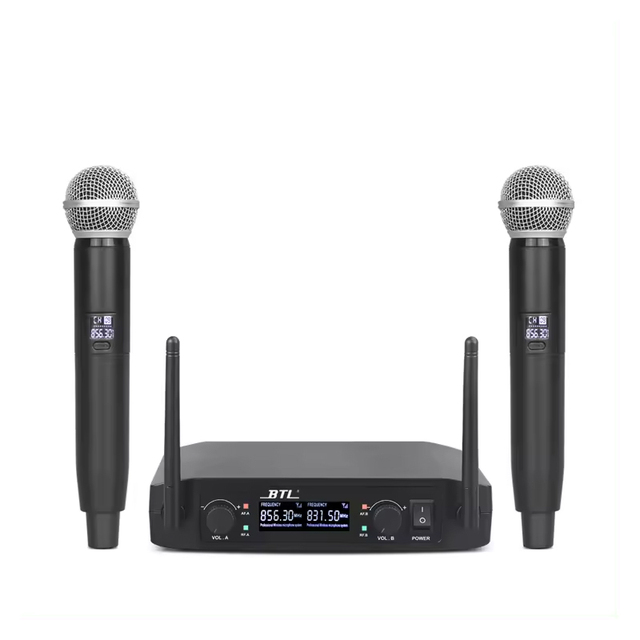 Good Quality Dual Channels Strong Stability Professional 220-260MHz VHF Dynamic Handheld Wireless Microphone System