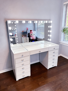 Set de Tocador de Maquillaje con Espejo Grande y Luces LED de Brillo Ajustable, Mesa de Tocador para Dormitorio con 13 Cajones - Product Image 2