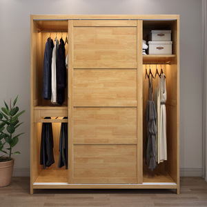 Armario de madera maciza con puerta corredera, color natural, ahorrador de espacio, para dormitorio, para adultos y niños - Product Image 1