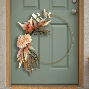Corona de Metal Bohemia con Flores y Follaje Artificial, Diseño Redondo Decorativo Hecho a Mano para Bodas - Product Image 2