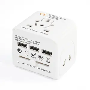 Wonplug快速销售产品礼品2024创意法国瑞士澳大利亚插座适配器3 USB旅行适配器通用4种颜色