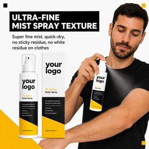 Spray corporel ODM à séchage rapide, brume invisible, apaise l'acné corporelle, contrôle le sébum, hydratation rapide, sans résidus, non comédogène, 3% de soufre - Product Image 5