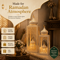 Ensemble de lanternes de Ramadan en or blanc avec lumière LED, décoration islamique marocaine pour la maison, pour le festival de l'Eid, vente en gros
