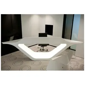 Custom Unique Curved Gloss Furniture counter desk Company Center Inquiry Help Information Front Desk