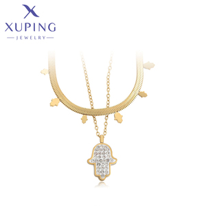 Xuping-collar de cadena doble de acero inoxidable para mujer, cadena de oro de 14K con diseño religioso y piedra de regalo, modelo 00903193 - Product Image 1