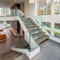 Escalier moderne en bois massif de style australien avec marches en verre et marbre, éclairage LED pour appartements intérieurs - Design écologique