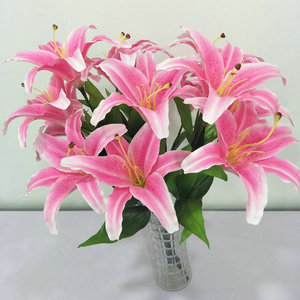 Lys artificiels à sept têtes, fleurs en soie de 50 cm, blanc rose, décoration intérieure, accessoires de mariage - Product Image 4