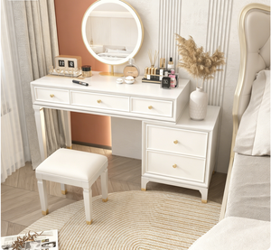 Cómoda y tocador de madera maciza moderna de lujo con escritorio de maquillaje integrado y pantalla LED - Product Image 2